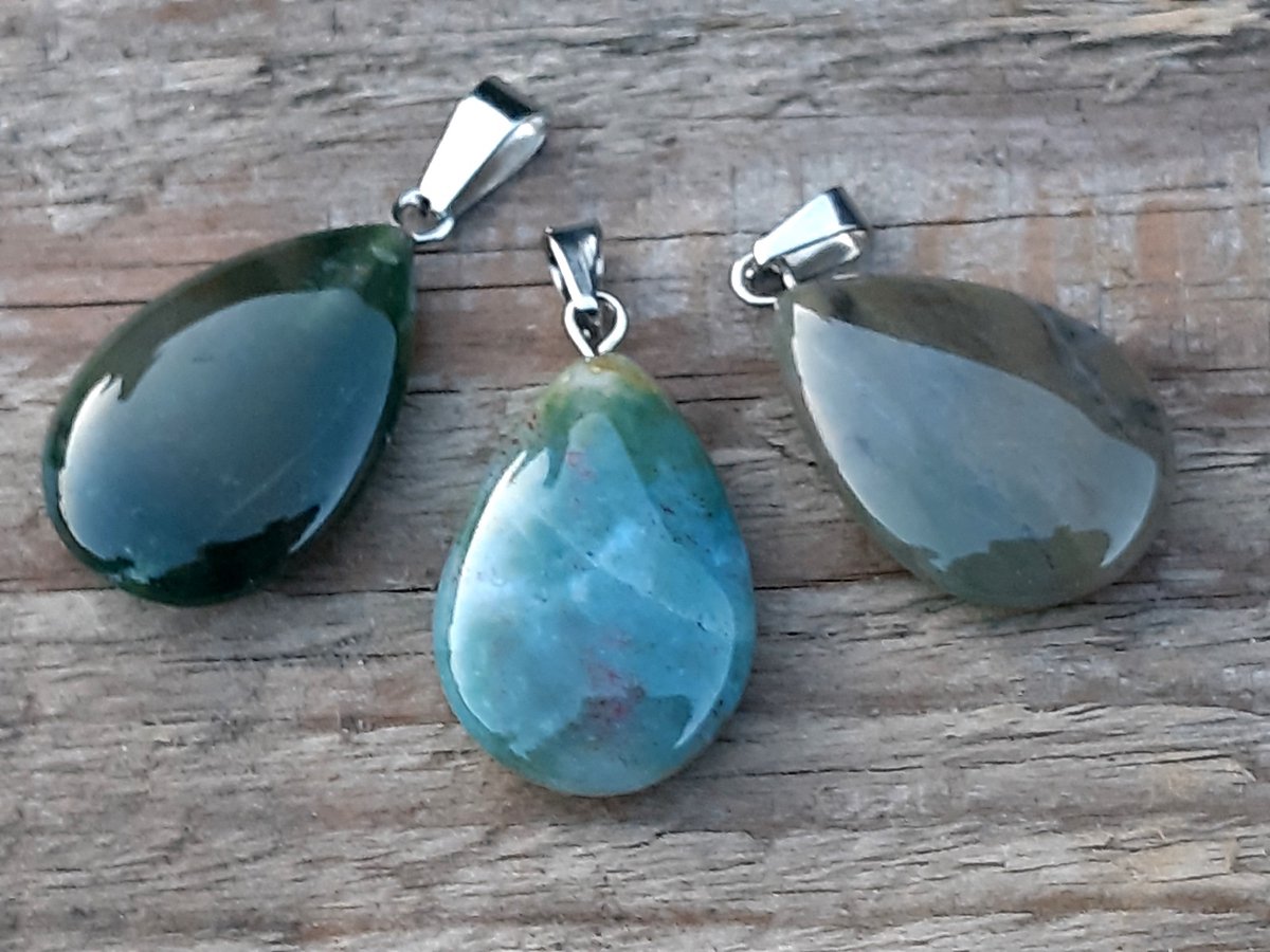 Edelsteen Mosagaat druppel hanger